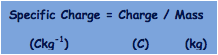 Specific Charge = Charge / Mass
    (Ckg-1)		   (C)       (kg)


